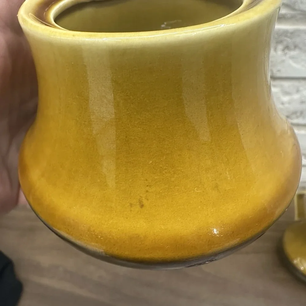 Vintage MCM Set Creamer & Sugar W Lid Two tone Brown Glaze Harvest Gold Japan